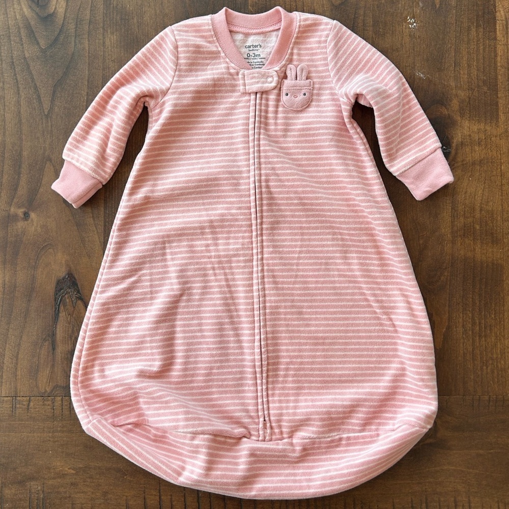 Carters 0-3 Months Pink Striped Bunny Long-Sleeve Wearable Blanket Sleep Sak